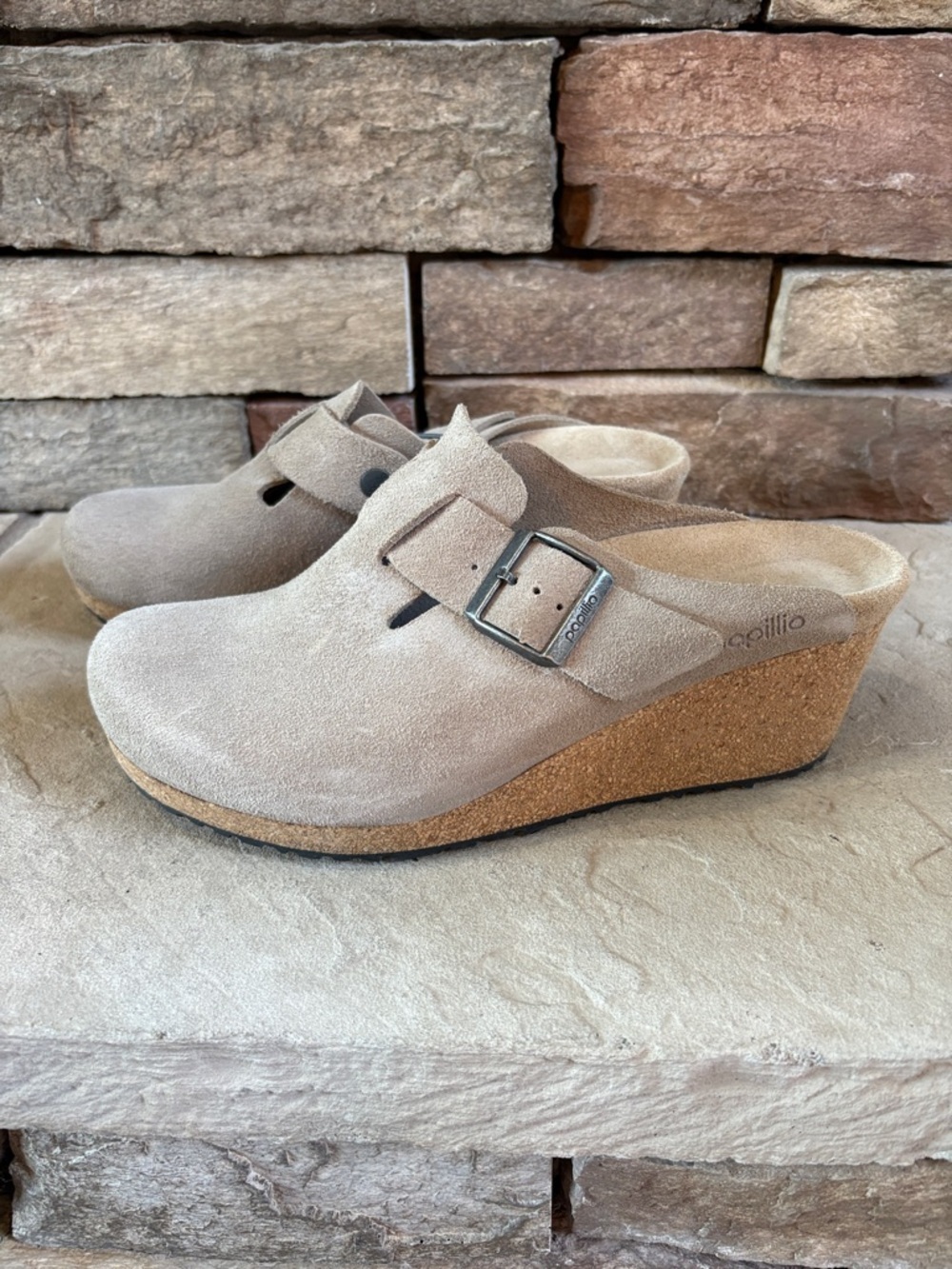 Papillio sz 41 taupe wedge slip on clogs/mules